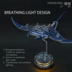 Manta Ray Mechanical Marine Biological 3D Metal Assembly Model with Lights