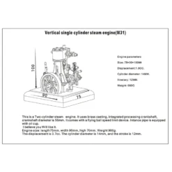 M31 1.85CC Mini Retro Vertical Single-cylinder Reciprocating Double-acting Steam Engine Model Toys with Speed Reducer