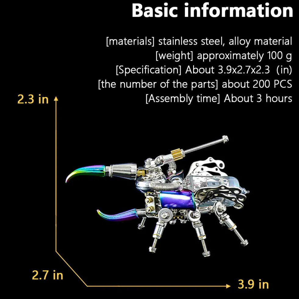 Mechanical Beetle 3D Metal DIY Insect Metal Assembly Model Colorful Parts Toy 200PCS