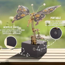 Mechanical 3D DIY Dynamic Butterfly Metal Model Building Kits with Music Box