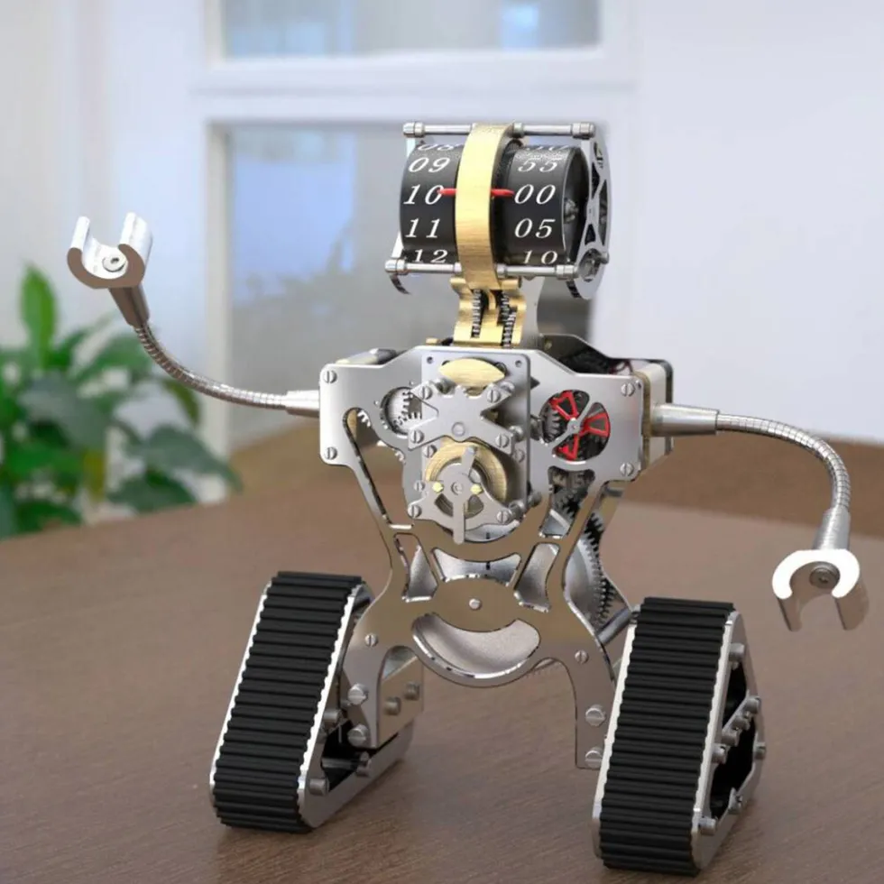 Metal Robot Mechanical Clock Desktop Art Display