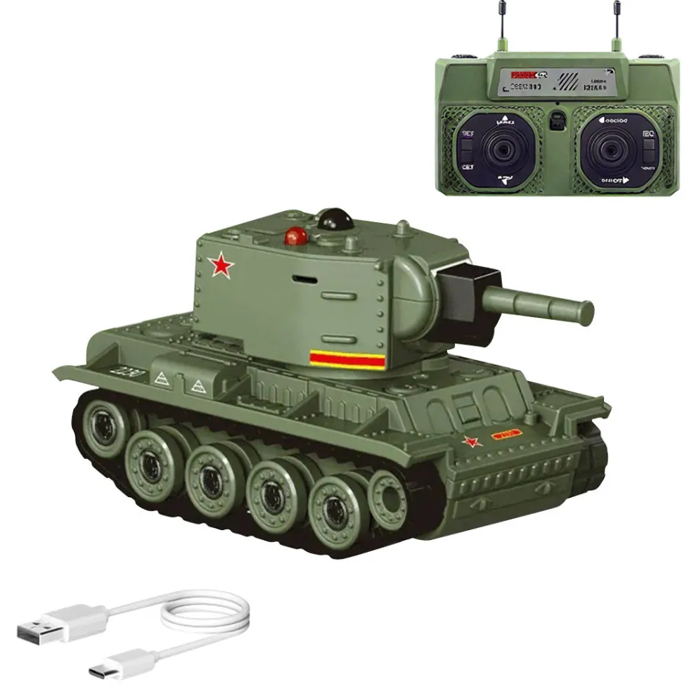 Mini RC Battle Tank Model with Infrared Combat Mode, Rotating Turret and Track Drive 1/64 Scale 2.4G