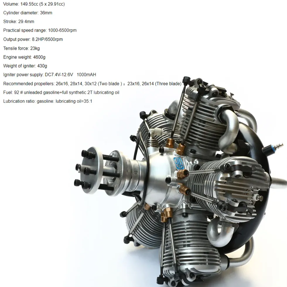 NGH GF150R5 150cc Radial Engine Five-cylinder Four-stroke Air-cooled Gasoline Engine Model for Fixed-Wing RC Airplanes