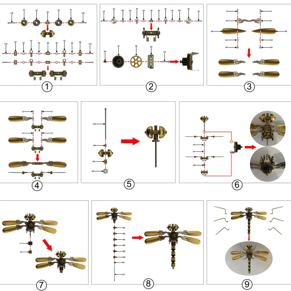 250+Pcs Mechanical Metal Model Kit Assembly Toy - (Spider + Dragonfly + Wasp)