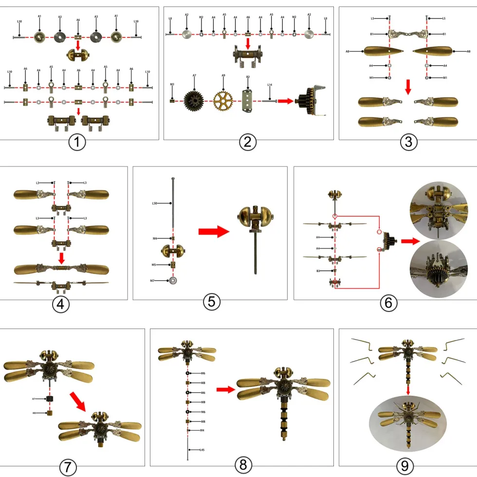 80Pcs Steampunk Insect Metal Model Kits Mechanical Crafts for Home Decor - Dragonfly