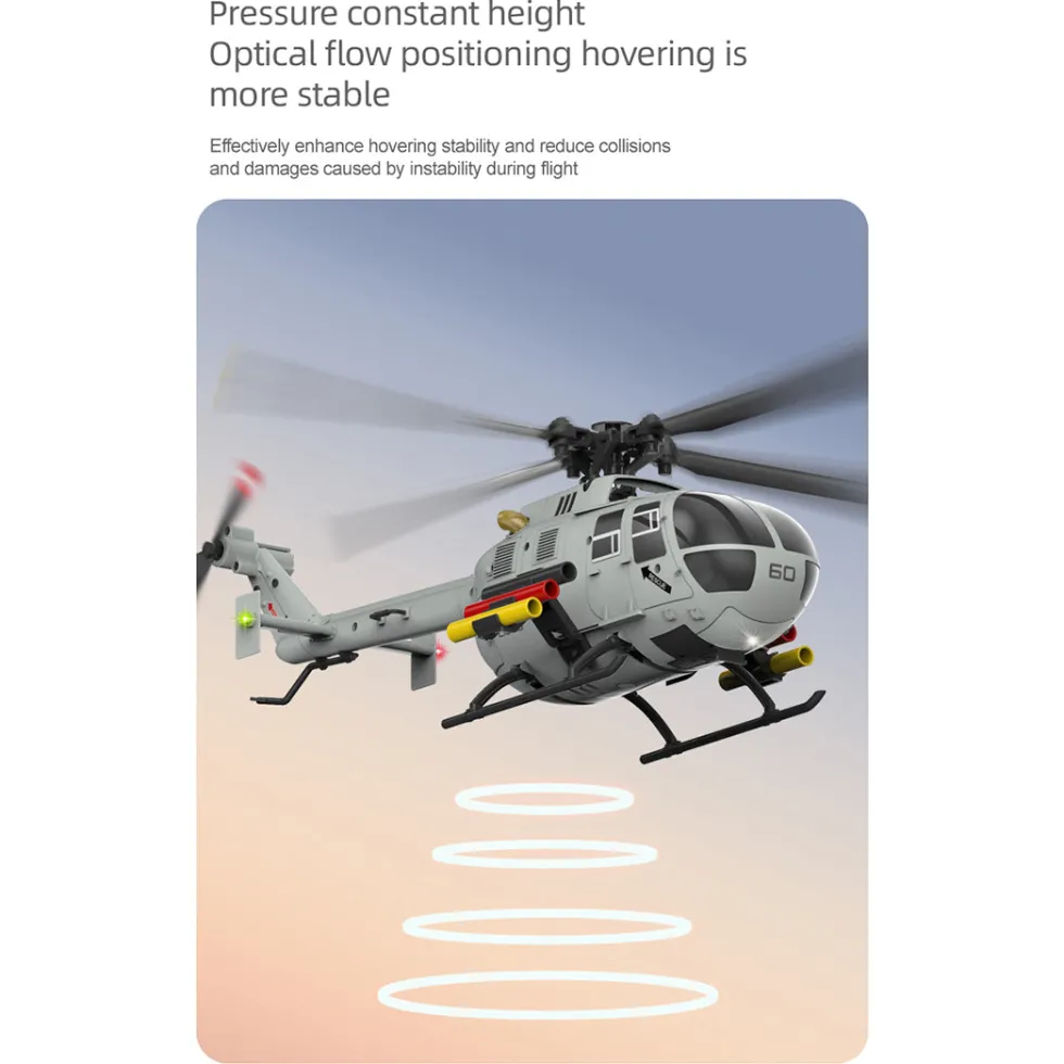 RC ERA C186S BO105 1/48 Scale 2.4G 6CH Single-Rotor Flybarless Realistic Intelligent RC Helicopter Model with Barometric Altitude Hold, Optical Flow Positioning, One-Key TOL & Missile Mounting Rack (RTF)
