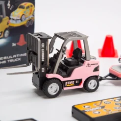 RC Forklift Remote Control Forklift With Flatbed Trailer Pullback Car 1/64 Scale 2.4G Kids Toy