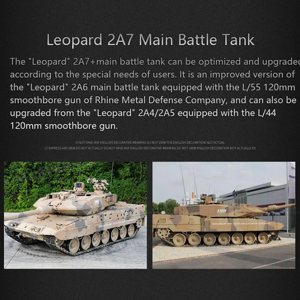 1/16 RC Tank 2.4G German Leopard 2A7 Main Battle Tank Vehicle Model Toys with Lights&Sounds (Basic Version)