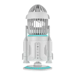 Rocket-Style Desktop Fan with Dual Mist Spray & RGB Lights - Ultra-Quiet Tech Decor for Office