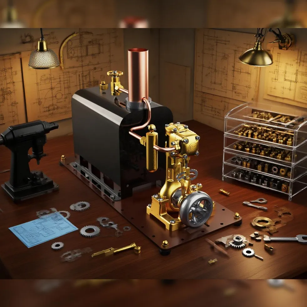 RW-BL1K Mini Reversible Reciprocating Single-Cylinder Live Steam Engine Kit with Boiler DIY Kit