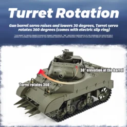 1/16 Scale 2.4G U.S. M8 Self-Propelled Howitzer RC Simulation Tank Model with Sound and Lights, Telescoping Smoke, Dual-Speed Modes