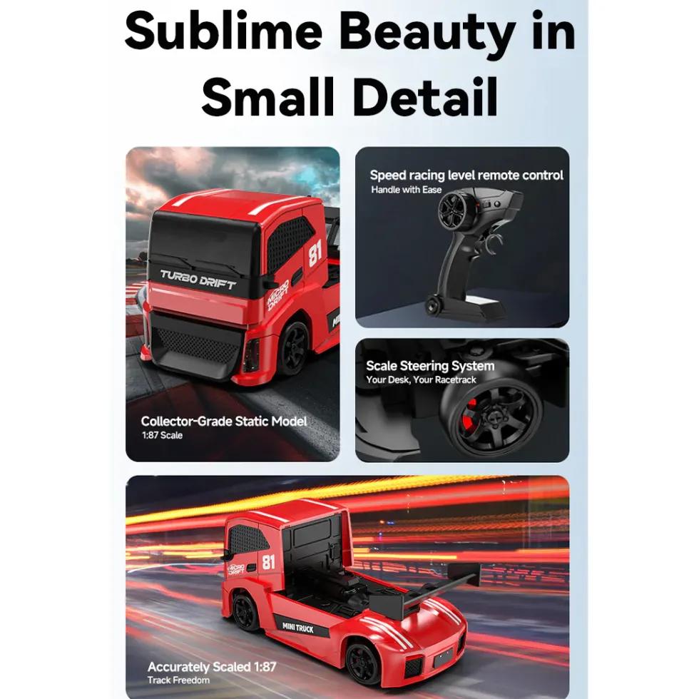 1/87 Scale 2.4G 4WD Full Proportional RC Drift Car with Simulated Brake Calipers, Linked Lights