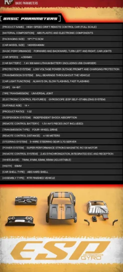 1/32 Scale 2.4G 4WD RC Drift Car with LED Headlights