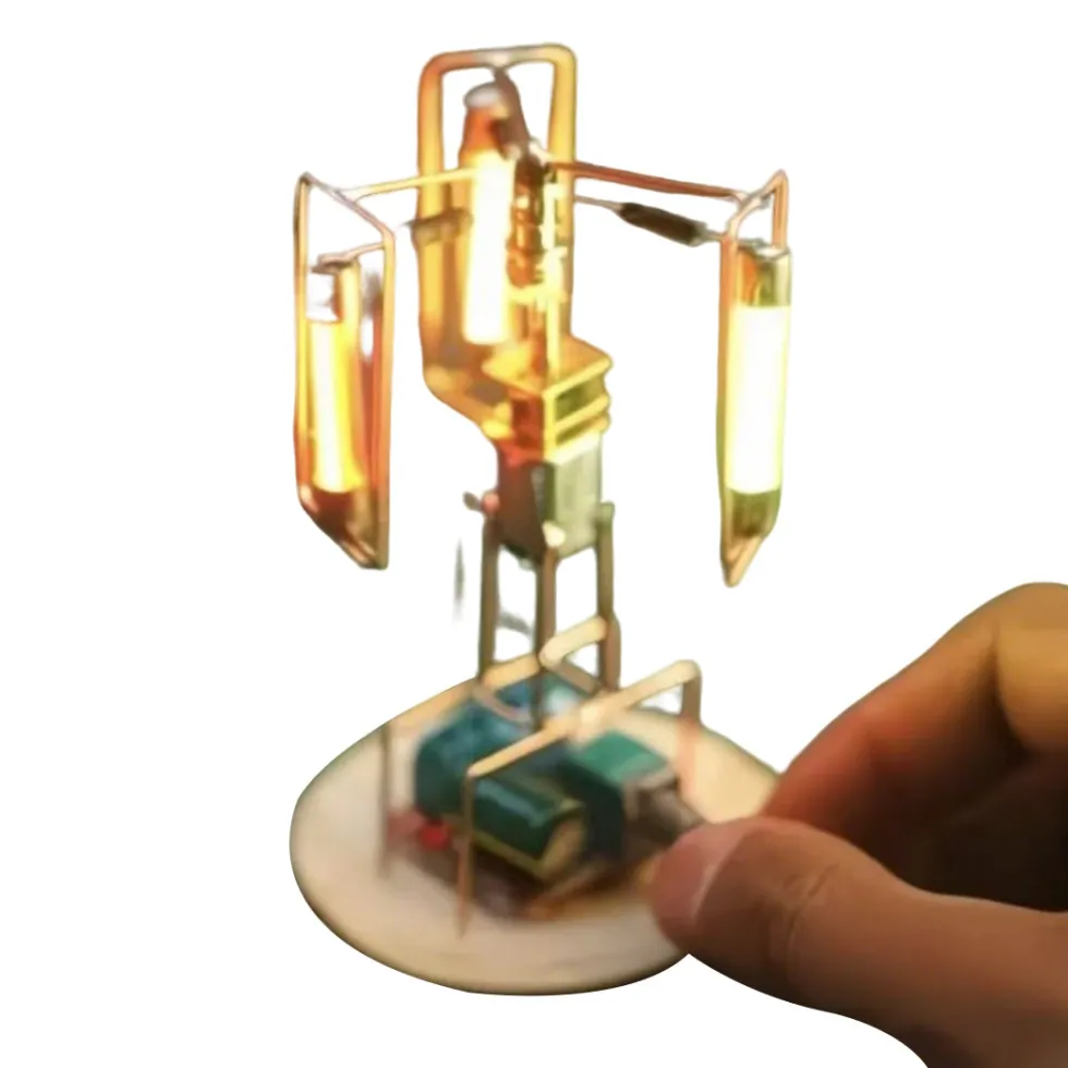 Solar Metal Wire Satellite Rotating LED Light Tower DIY Electronic Sculpture Soldering Kit for Home Desk Decor