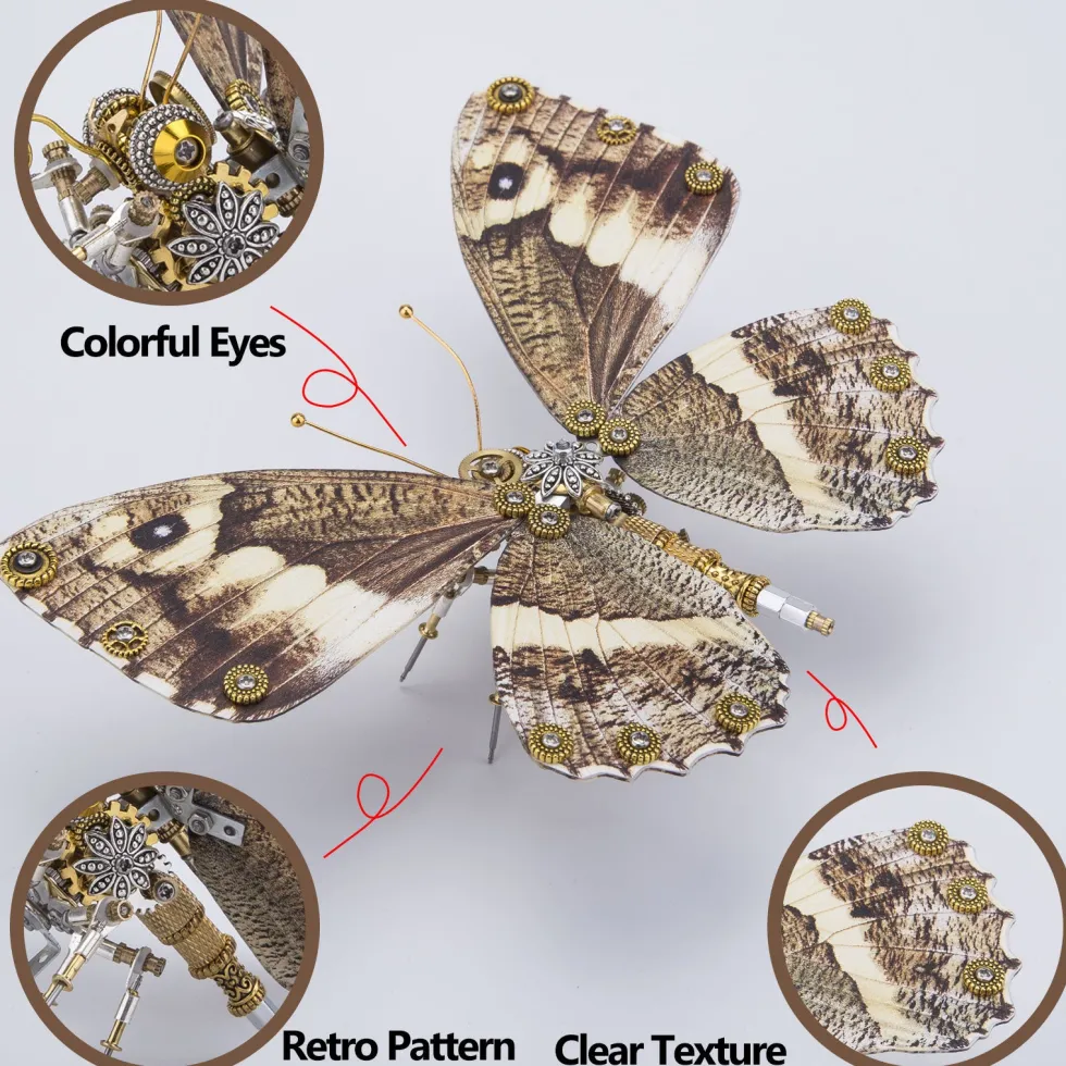 Steampunk 3D Butterfly Model Metal Puzzle DIY Assembly Kit for Kids, Teens and Adults (150PCS+)