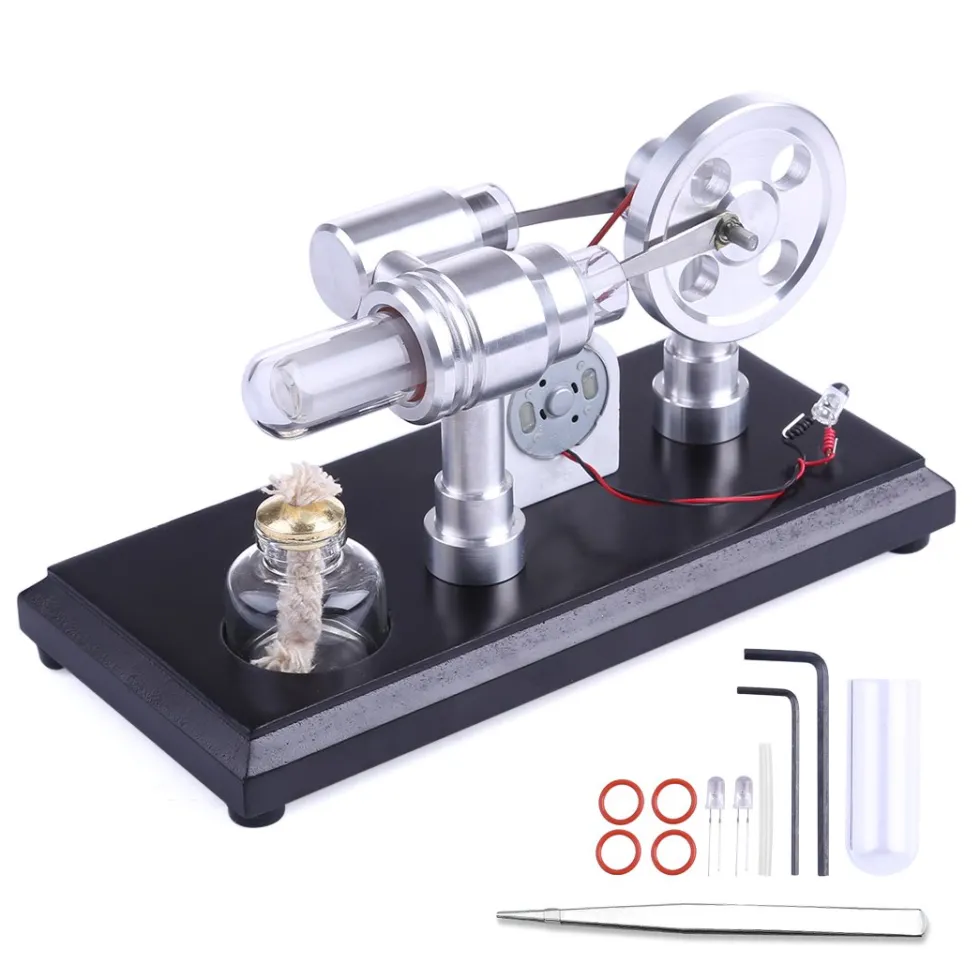 Stirling Engine Kit Double-Cylinder Stirling Engine Generator Electricity with Colorful LED Lights