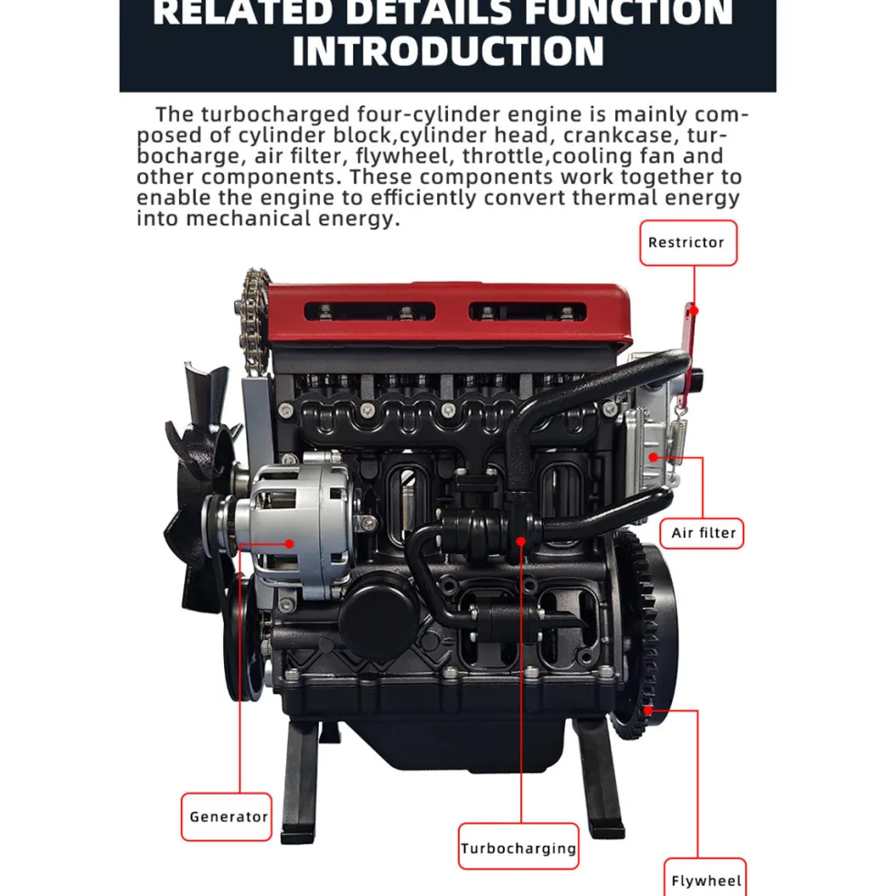 TECHING L4 Engine Model Kit that Works - Build Your Own Engine - Full Metal 4 Cylinder Car Engine Kit Car Engine Model Upgraded Version