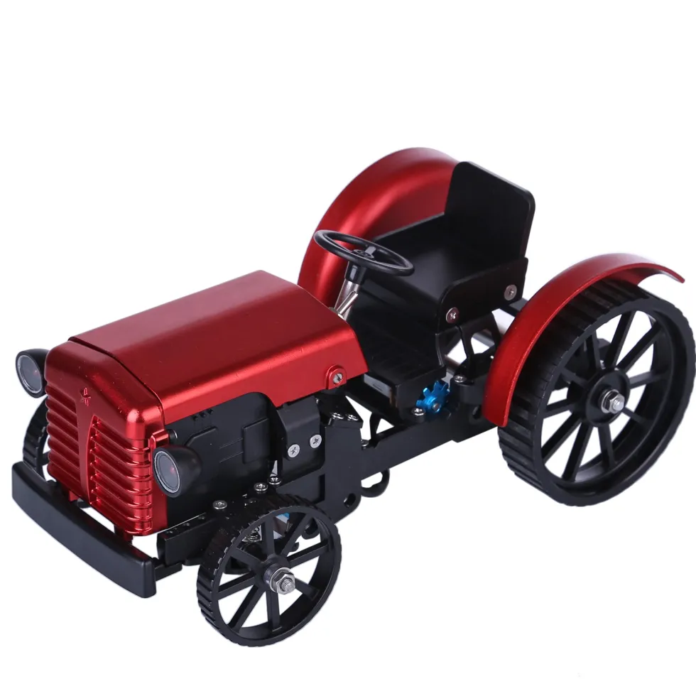 Teching Mini APP RC Tractor Metal Romote Control Model Tractor in Red DIY Assembly Kit Educational Toy Gifts Collection - Enginediy