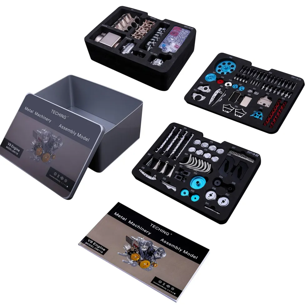 Teching V8 Engine Model Kit Metal Assembly DIY Kit 500+Pcs Mechanical Car Engine Science Experiment Physics Toy