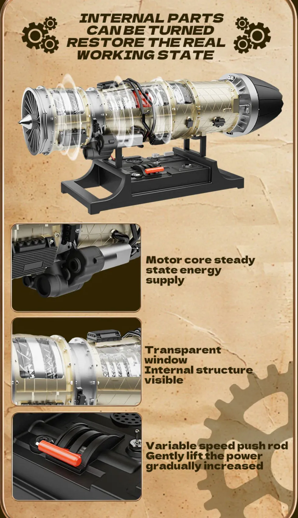 Turbofan Engine Model Kit that Works - Build Your Own Turbofan Engine - TECHING 1/10 Full Metal Electric Turbojet Engine Small Bypass Ratio Twin Rotor Aircraft Model DM135 600+Pcs