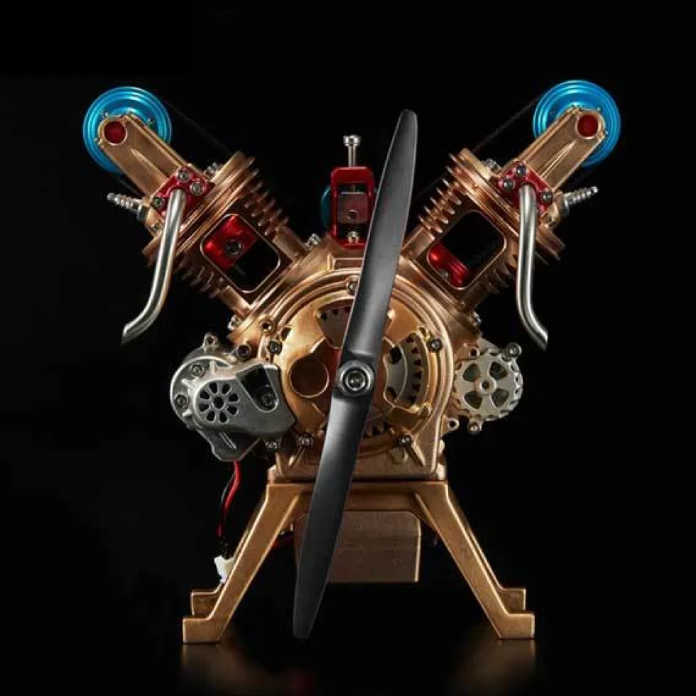 V2 Car Engine Assembly Kit Full Metal VTwin 2 Cylinder Engine Build Kit Gift for Collection (217pcs)
