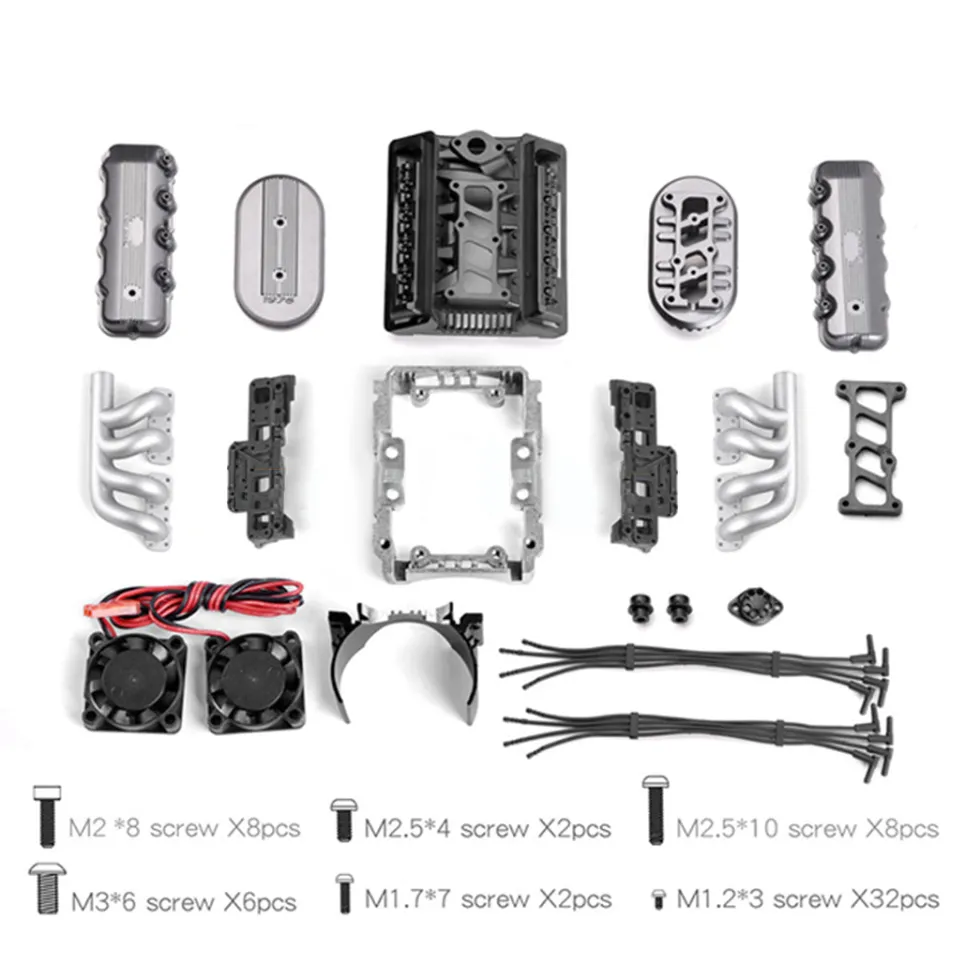 V8 Engine Fan Radiator Motor Hood Kit for 1/10 RC Car GRC 1976 F76 Motor