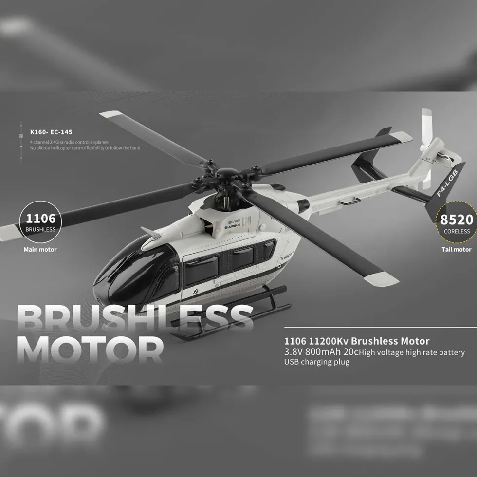 WL-K160 EC-145 160-Class 4-Prop 4CH Flybarless RC Helicopter with Adjustable Throttle