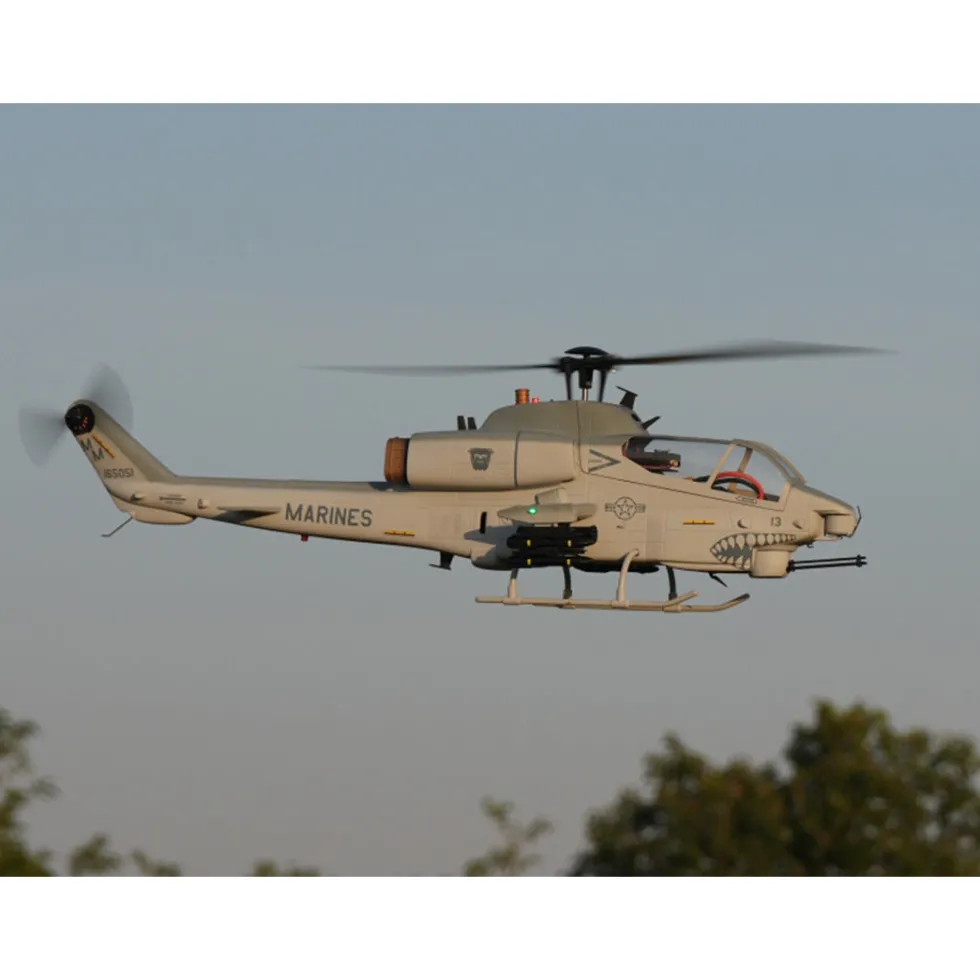 WOLFBUSH&ROBAN AH-1W Cobra 470-Class RC Helicopter-2.4G 6CH Dual-Rotor RC Military Model with GPS Positioning, Synchronized Turret & Left/Right-Hand Control RTF