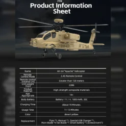 WOLFBUSH & YU XIANG F11-N AH64 Apache RC Helicopter – 1/32 Scale 2.4G 6CH Coaxial Dual Rotor with Optical Flow Altitude Hold