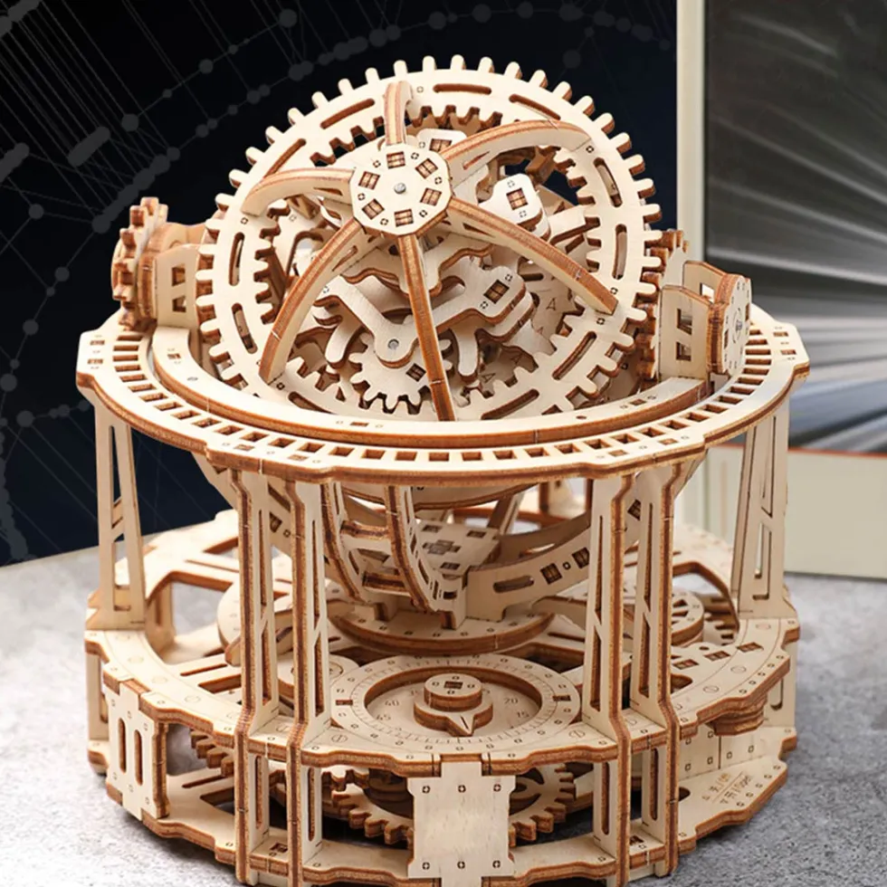 Wooden Tourbillon Timer 3D Assembly Model Kit with Mechanical Transmission