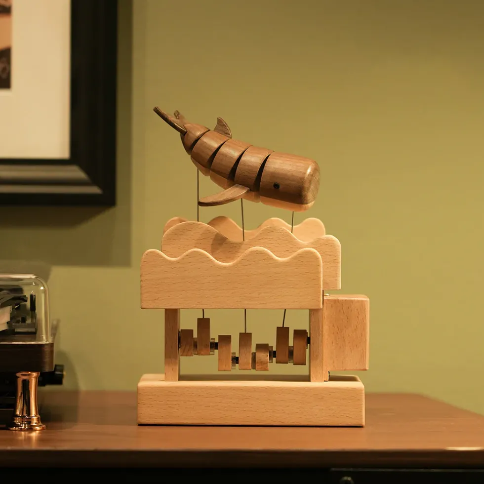 Wooden Whale Dynamic Model - Desktop Stress Relief Display (Non-Music Box)