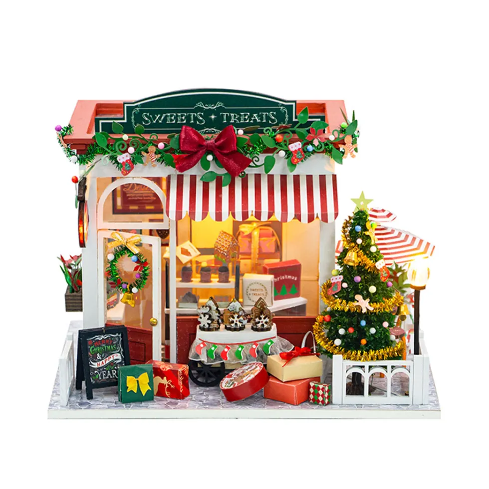 Wood Handcrafted Miniature Christmas Candy House Model Kit