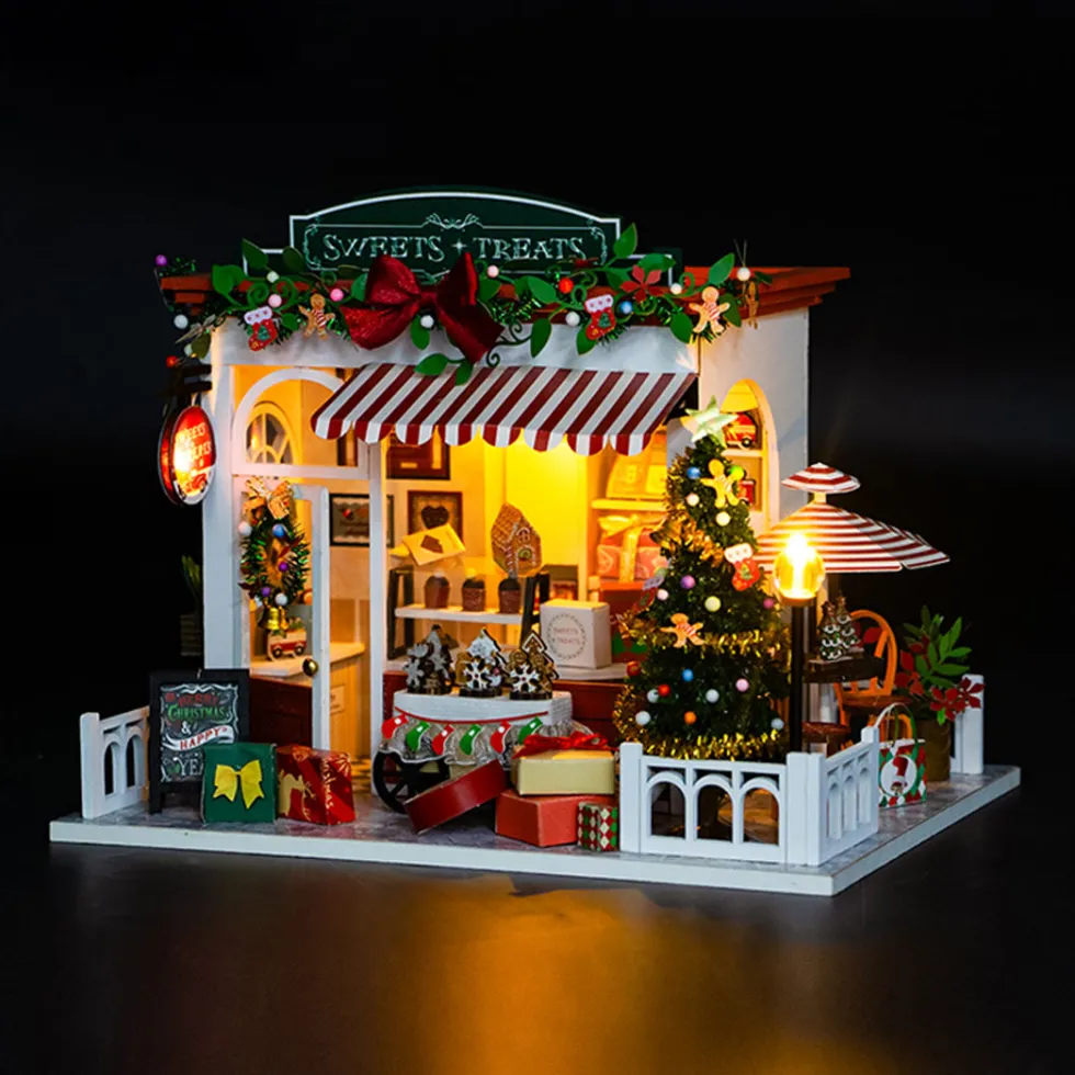 Wood Handcrafted Miniature Christmas Candy House Model Kit