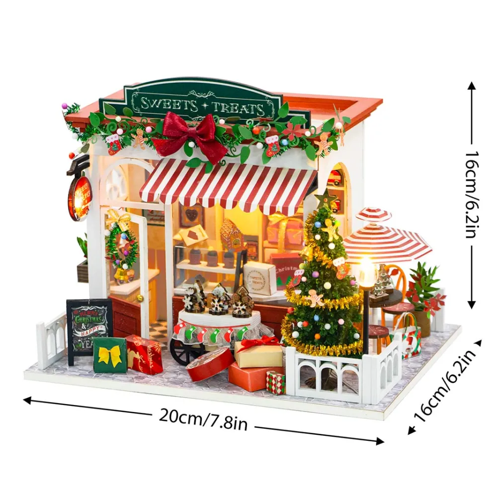 Wood Handcrafted Miniature Christmas Candy House Model Kit