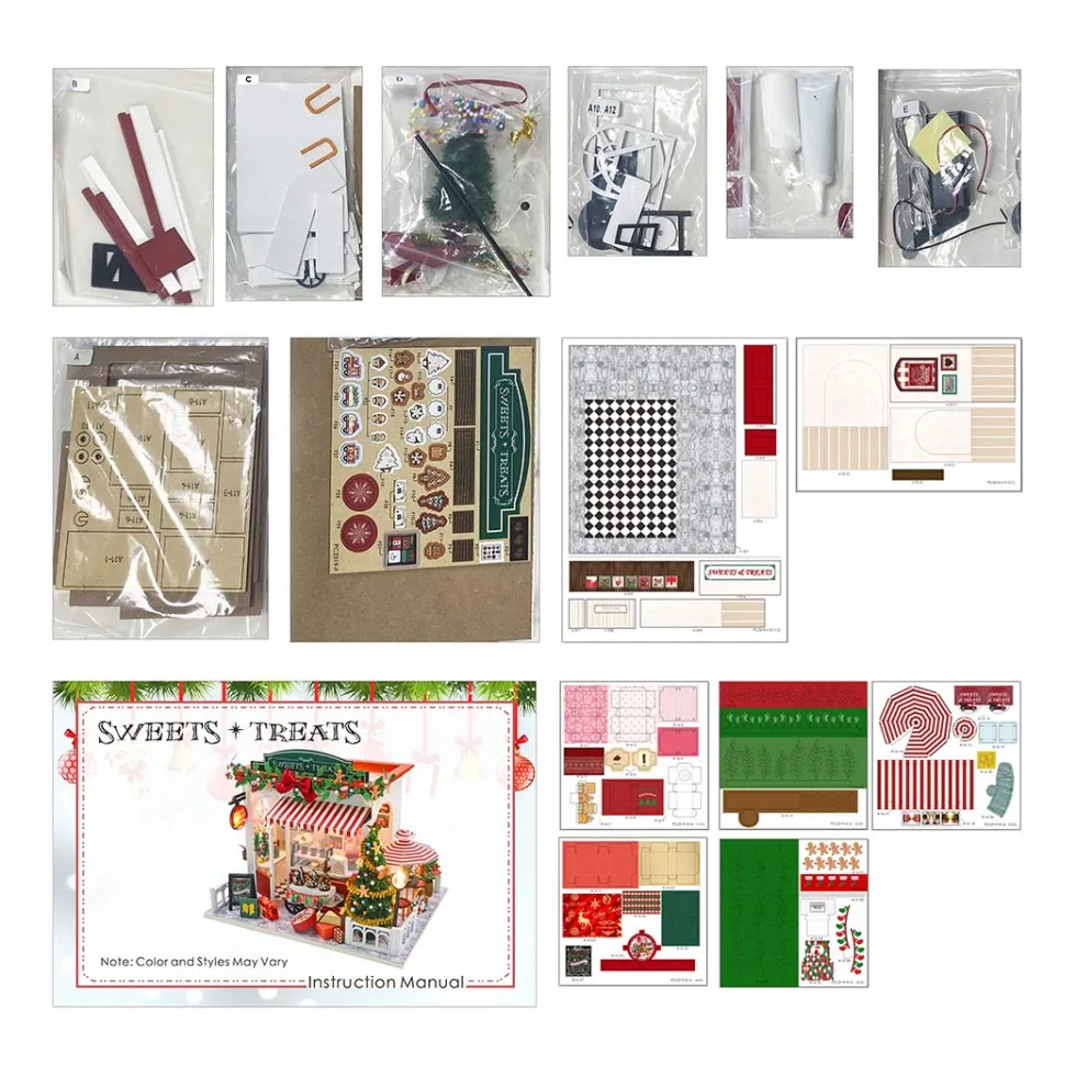 Wood Handcrafted Miniature Christmas Candy House Model Kit