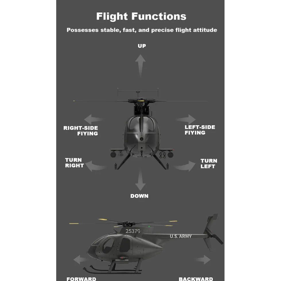 YU XIANG F119S MD500 1/16 Scale 250-Class RC Little Bird Helicopter – Flybarless 2.4G 9CH RTF Model with 6G/3D Flight Modes