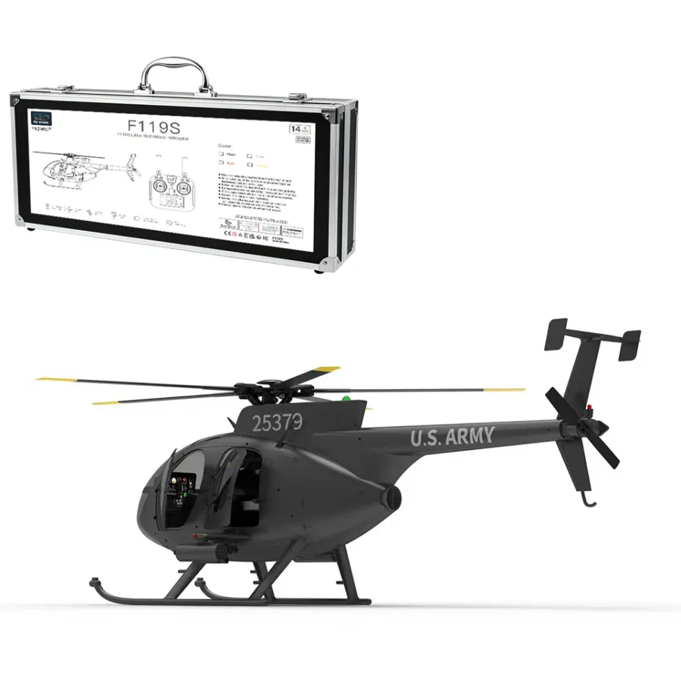 YU XIANG F119S MD500 1/16 Scale 250-Class RC Little Bird Helicopter – Flybarless 2.4G 9CH RTF Model with 6G/3D Flight Modes